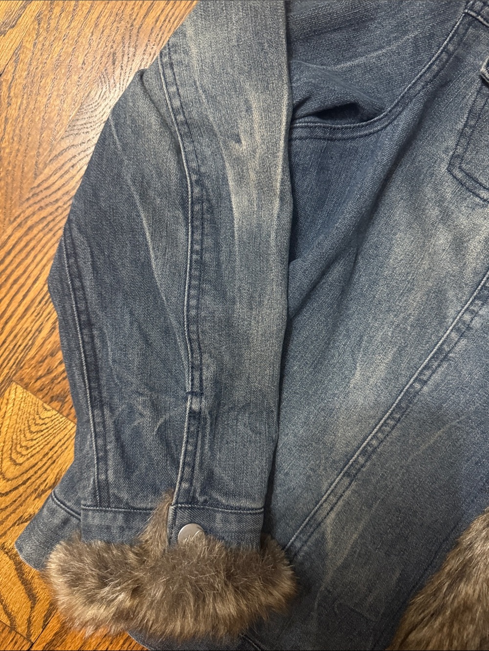 Y2K Midnight Velvet Faux Fur Trim Denim Jacket XL Boho Western Festival - Picture 5 of 11